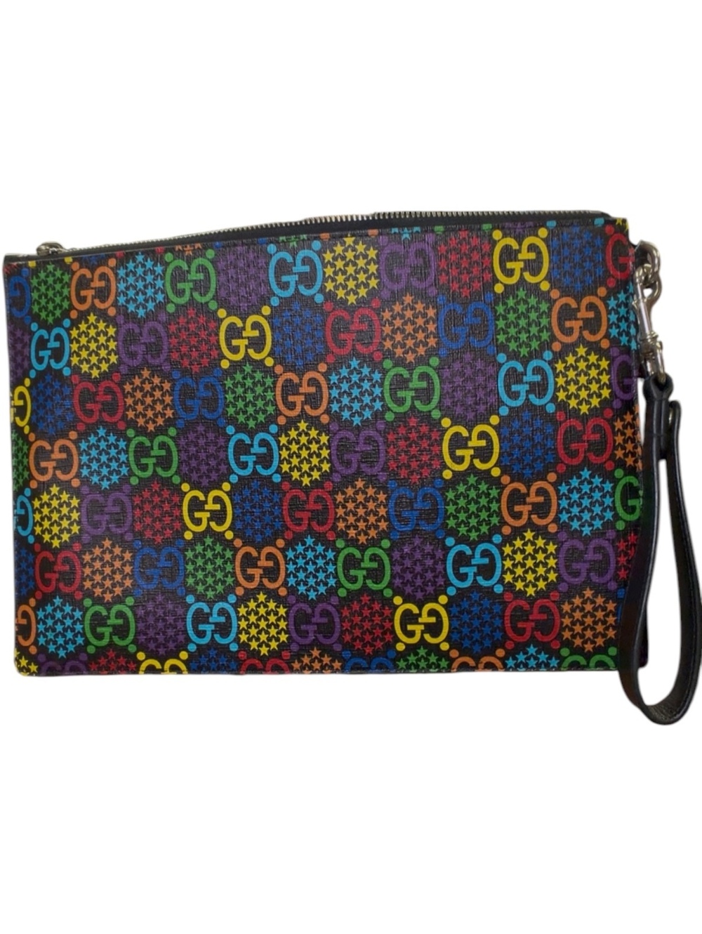 Gucci Multicolor GG Supreme Star Print Zip Wristlet Pouch